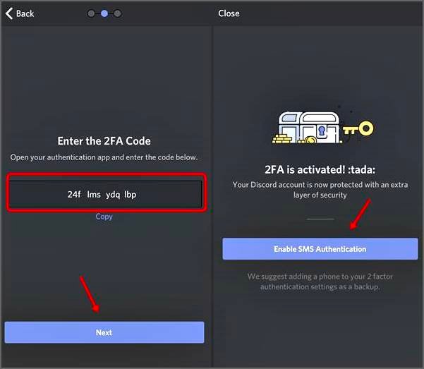 entrer le code d'authentification en deux étapes sur Discord