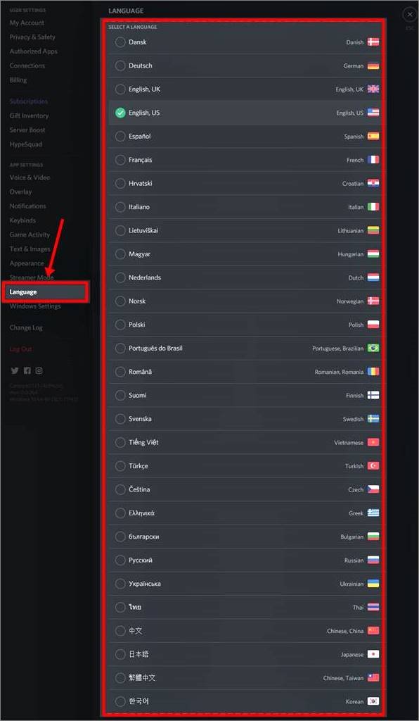 语言列表 Discord