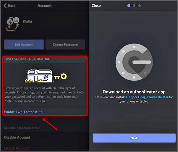 activer l'authentification en deux étapes Discord